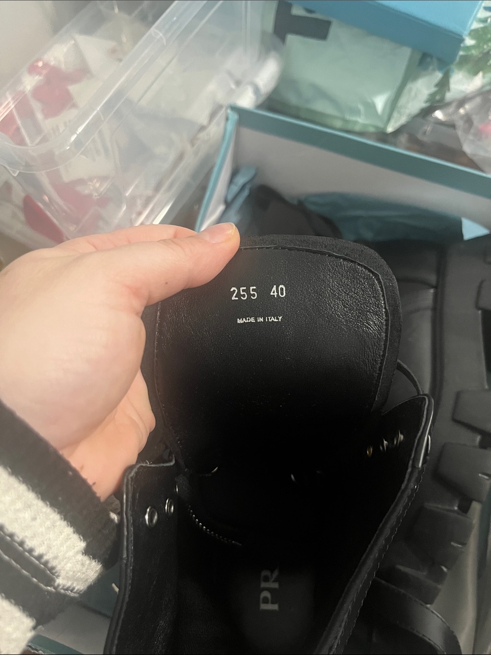 Prada Black Leather Nylon Calzature Combat Boots with Detachable Mini Pouch - Picture 8 of 8
